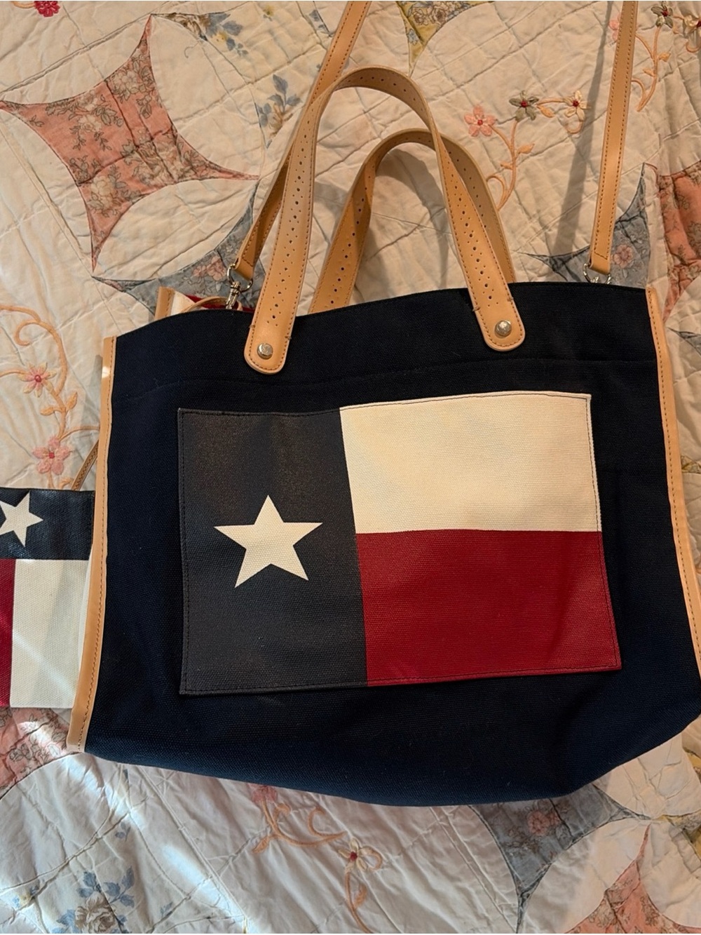 Vintage Amanda Smith Texas Flag Tote Bag Set Canvas Leather Crossbody Shoulder P
